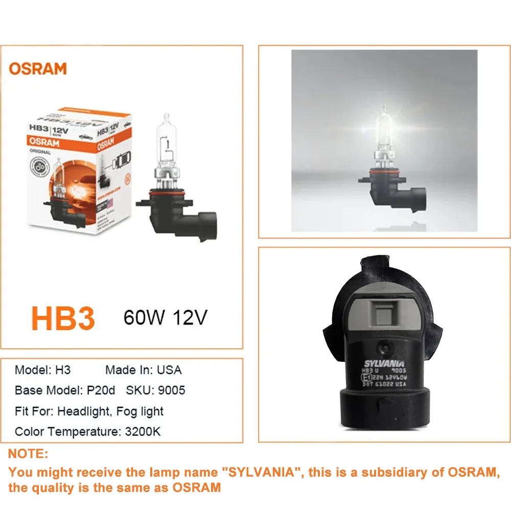 OSRAM 9005 HB3 12V 60W 3200K P20d Headlight Driving Car Halogen Light 3200K High Low Beam ORIGINAL Line for Lexus Honda 3