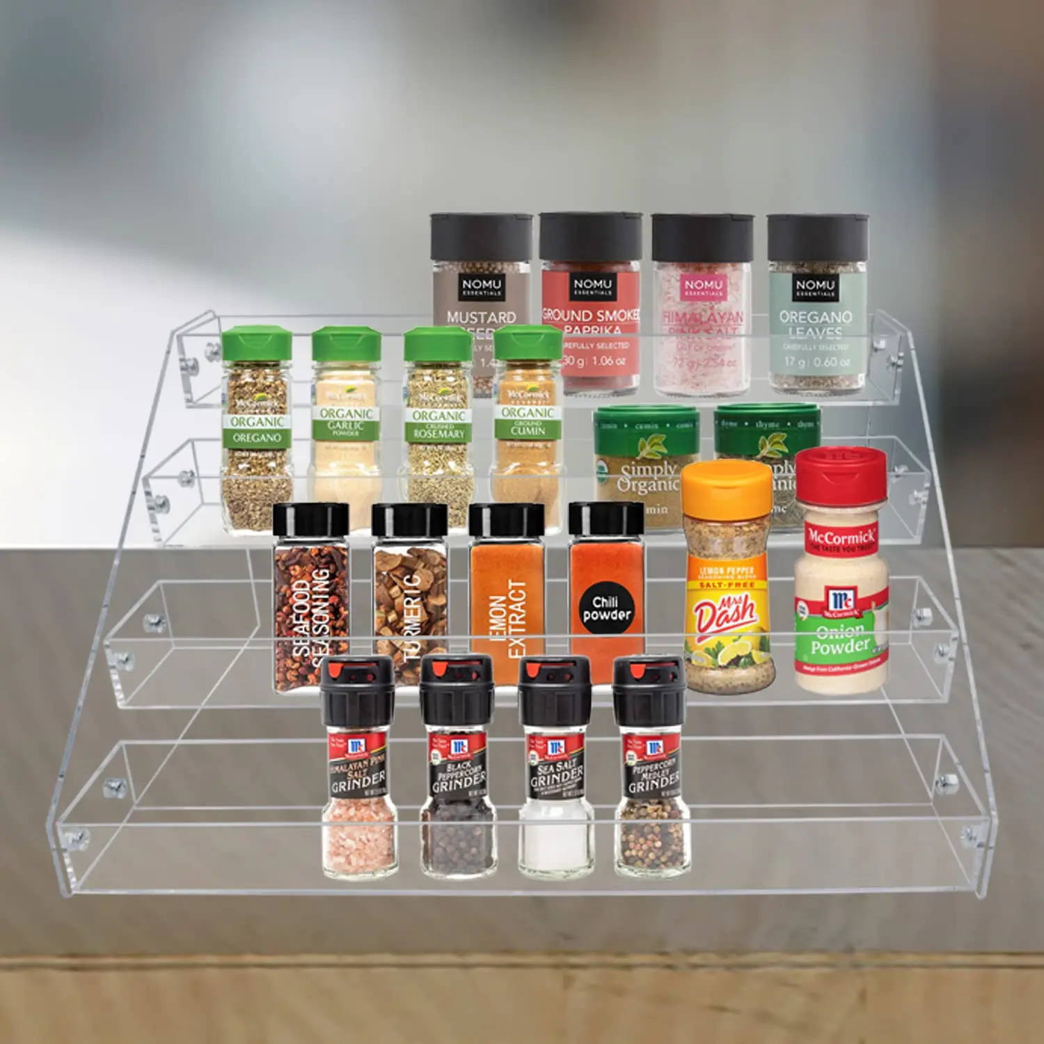 VAEHOLD Acrylic Spice Rack, 5 Tier Clear Spice Rack Organizer for Cabinet, Vertical Spice Rack Kitchen Organizer Shelf for Countertop (5 Tier 12‘’L)