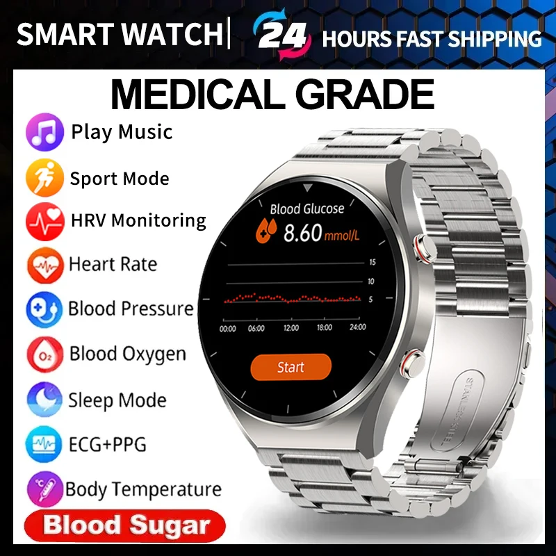 

Accurate Measure Blood Sugar Smart Watch Men ECG PPG Bluetooth Watch Health Blood Pressure Sport Smartwatch Glucometer Watches