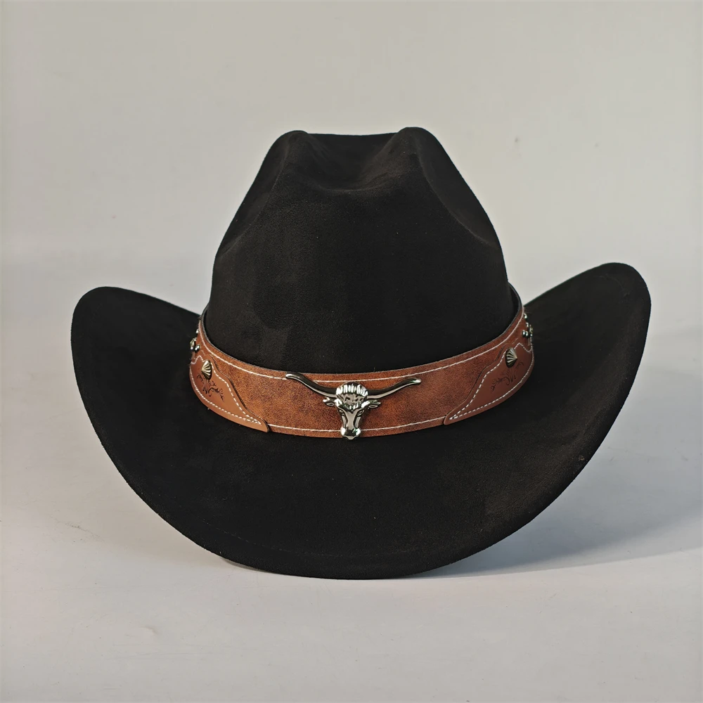 2026 Bull Head Zubehör Cowboyhut für Damen und Herren, 7,5 cm breite Krempe, Western-Wildlederhut für Cowboys und Cowgirls, Sombrero Vaquero – Detail 7