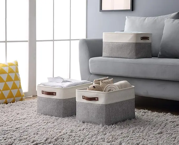 3-pack fabric storage bins, grey/white, large. Ideal for shelves, closets, or toy organization, offering stylish and functional 6