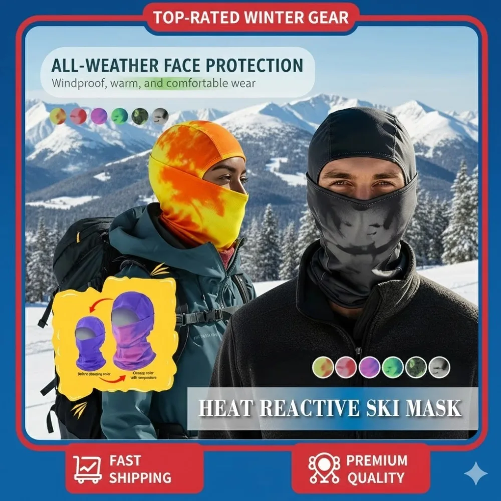 Heat Reactive Balaclava Unisex Temperature Sensitive Ski Mask For Hiking Cycling