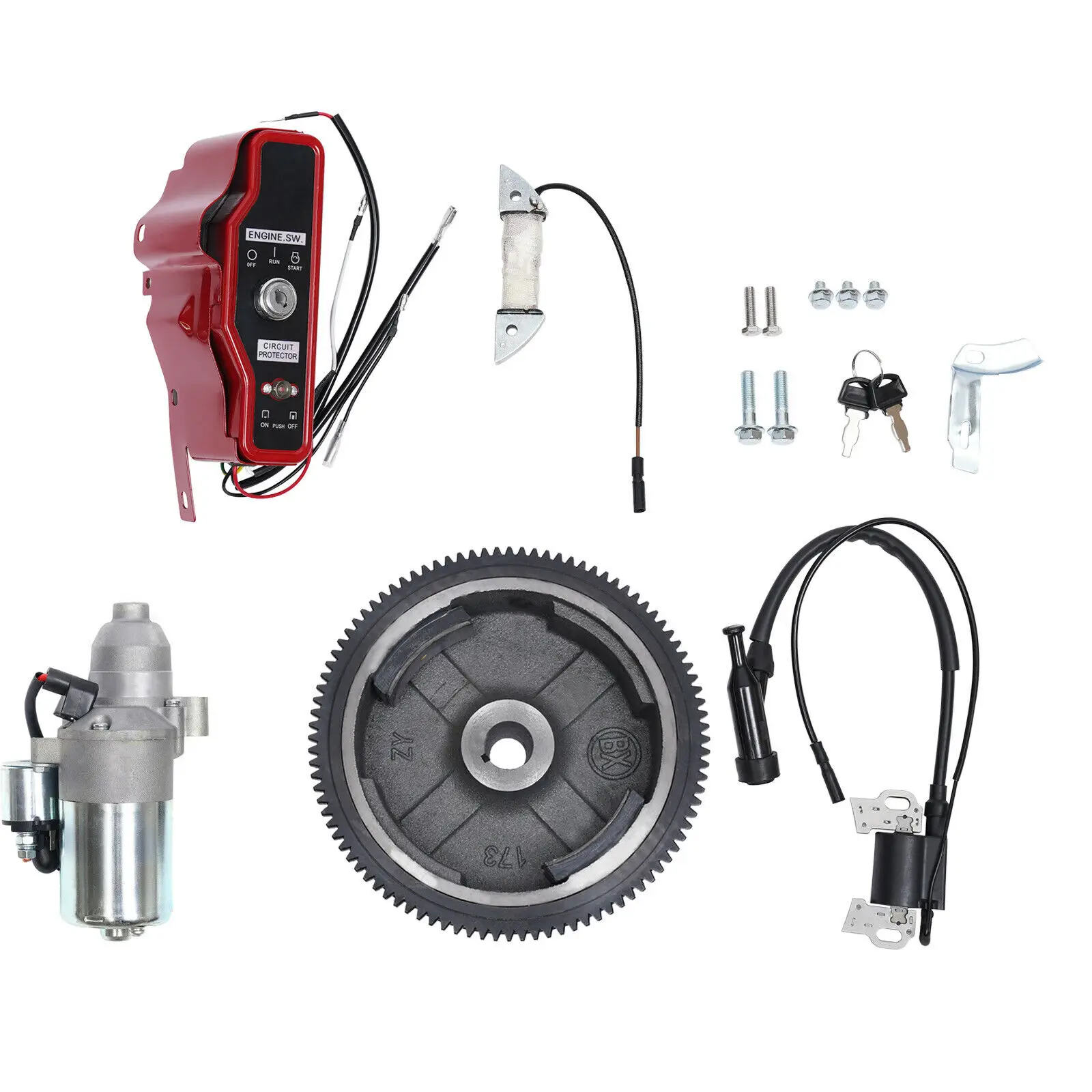 Electric Starter Motor Kit Recoil Ignition Coil Flywheel For Honda GX240 GX270