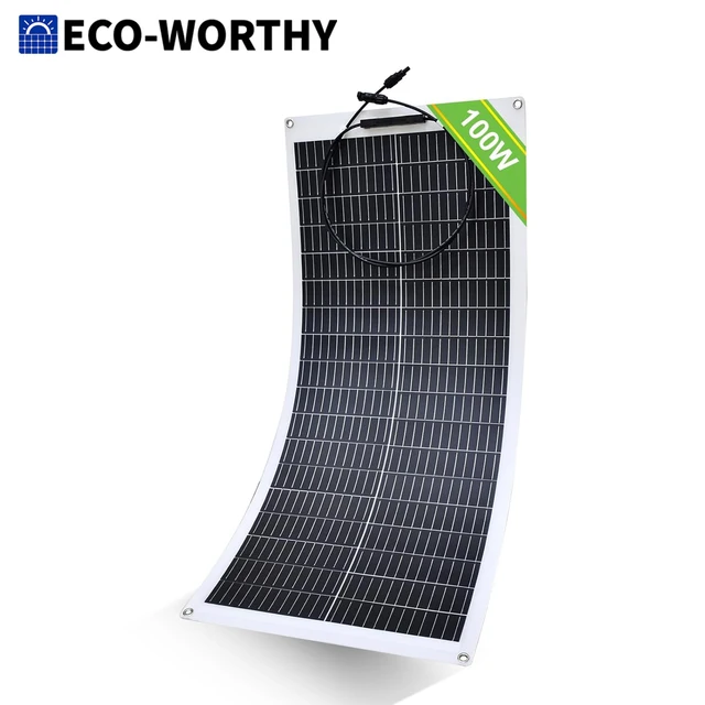 Panneau solaire flexible monocristallin ECO-WORTHY 100W 12V avec câble de charge pour camping-car, voiture, bateau, batteries 12V 1