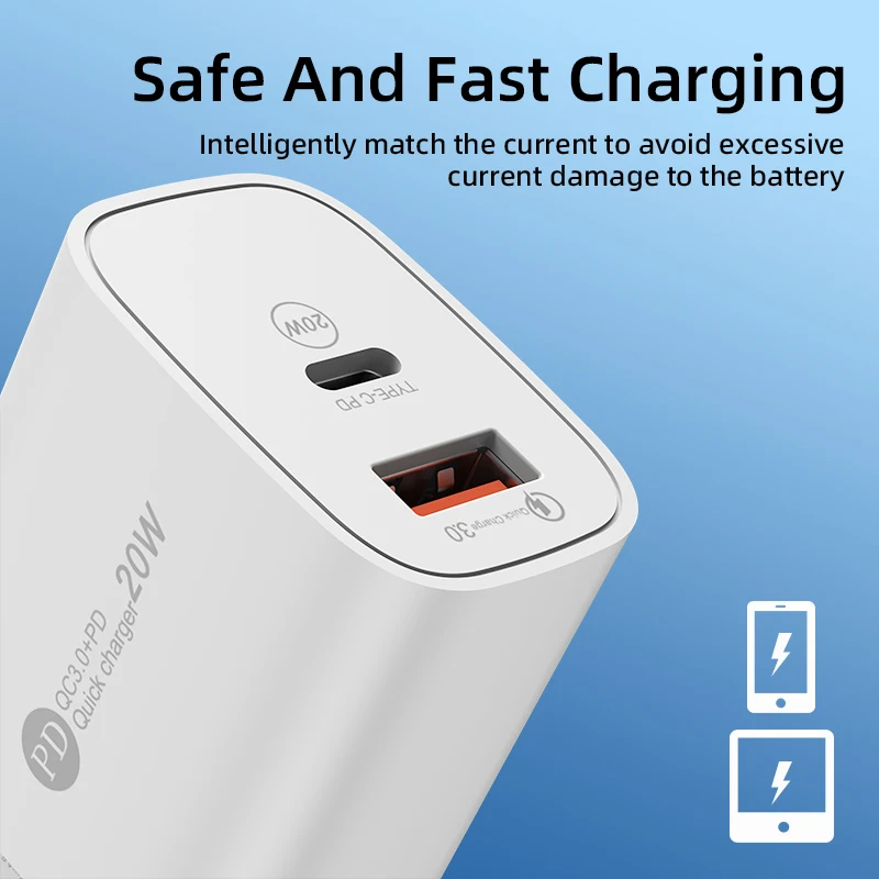 EU US 20W Dual Ports Type c USB C PD QC 3.0 Wall Charger Fast Quick Charging Power Adapters For IPhone Samsung Xiaomi Huawei
