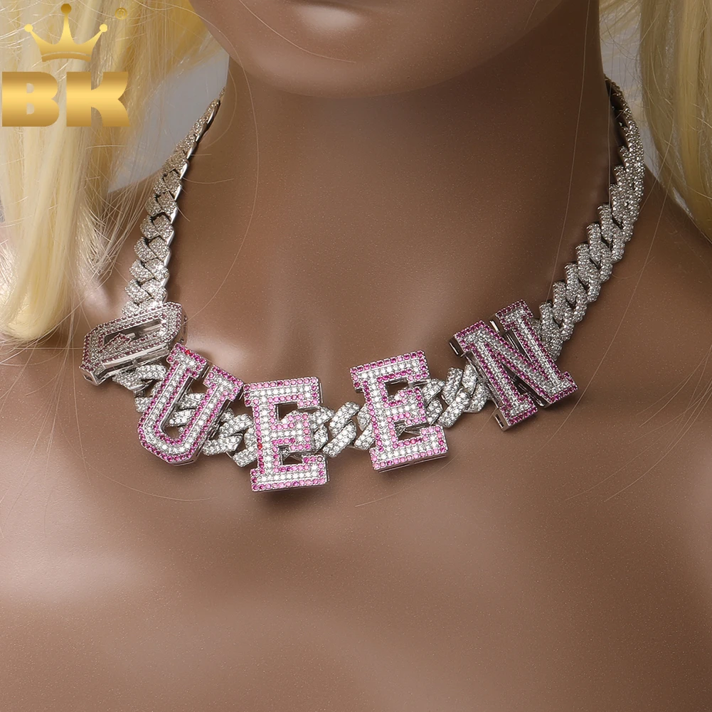 

THE BLING KING DIY 2 Colors Initial Letter 13mm Miami Cuban Necklace Iced Out Cubic Zirconia Custom Name Hiphop Punk Jewelry