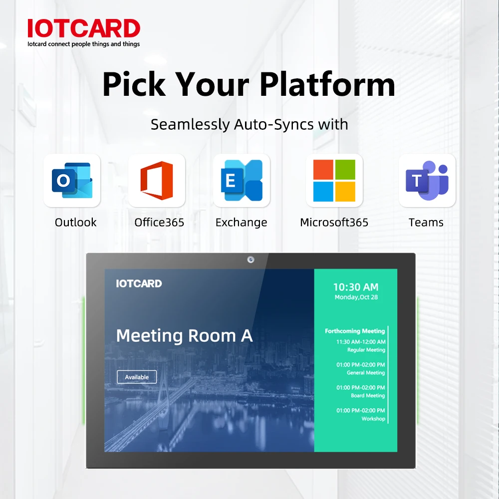10.1inches Meeting Room Scheduling Panel integrated with Outlook Booking System Tap Scheduler Touchscreen PoE&LED for Workspace