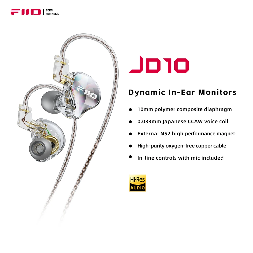 Wired Earphones FiiO JD10 Wired Earphones HIFI Stereo Bass Music Earbuds In Ear Sport Headphones Gaming Headset