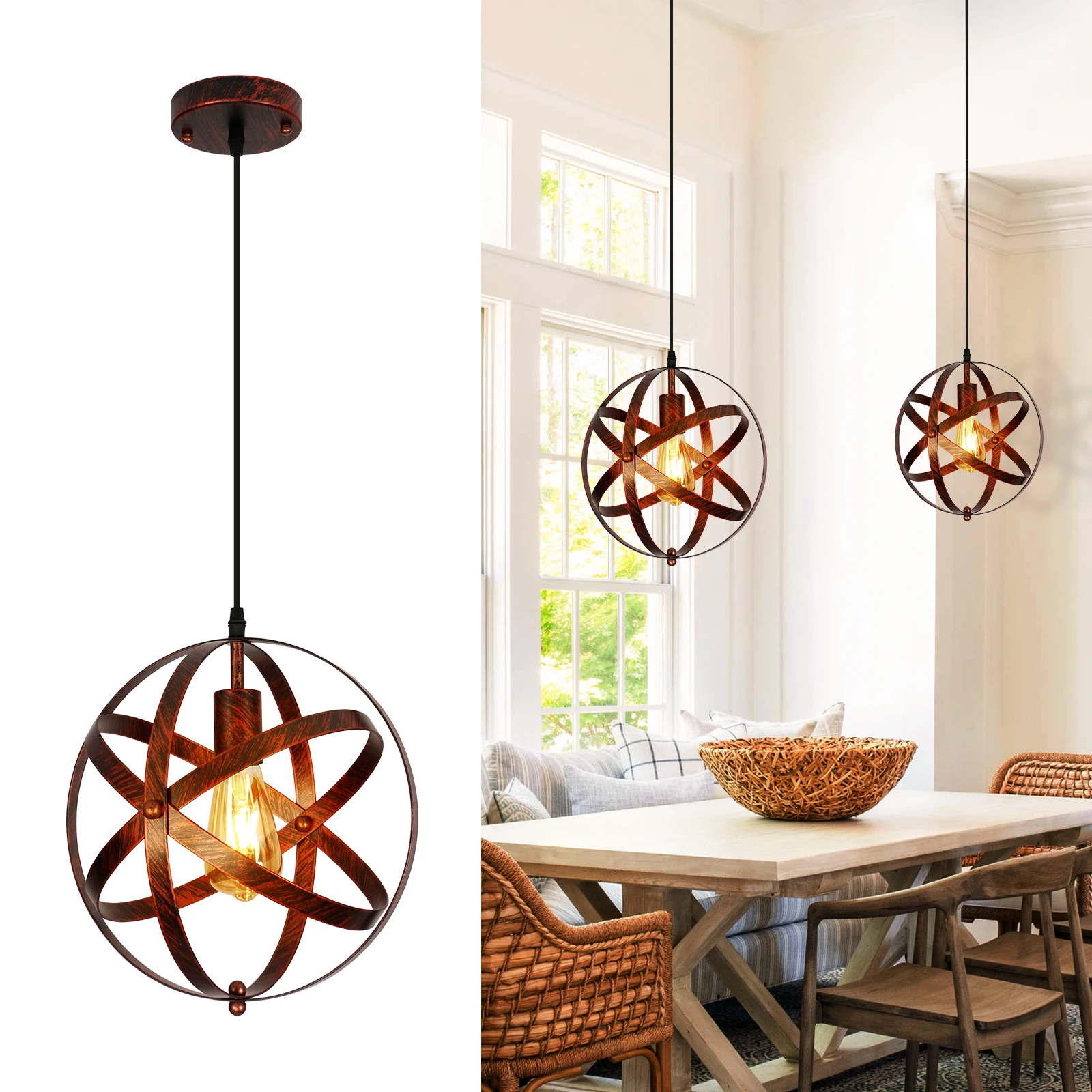 Retro Metal Ceiling Pendant,Vintage Pendant Lamp,Ceiling Light Cage Design,E27 Lighting for Dining Room,Bar（Bulb not included）