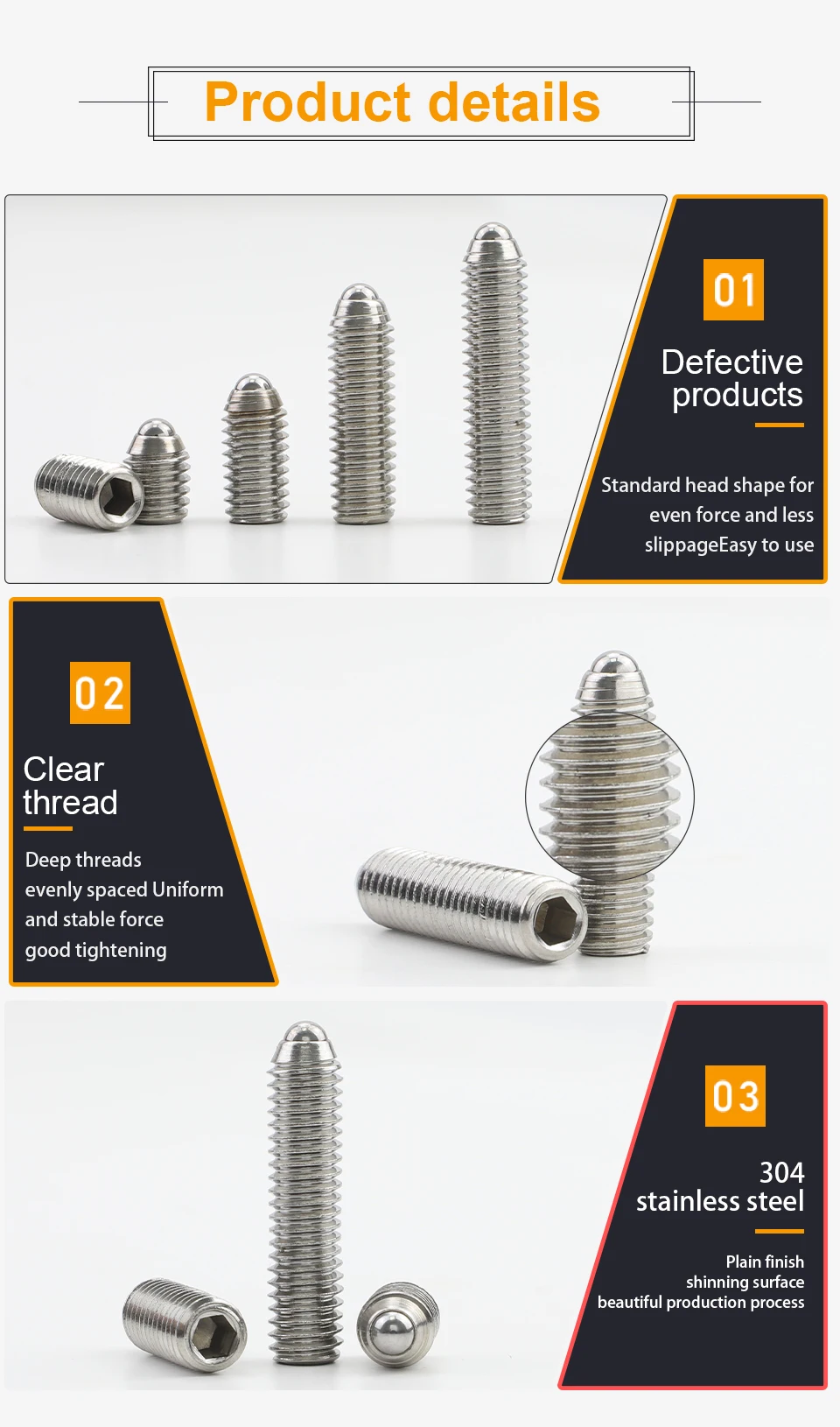 JUIDINTO 2-15 stücke Ball Kolben Edelstahl Carbon Stahl M3 M4 M5 M6 M8 M10 M12 Ball Punkt set Schraube Frühling Kolben für Tür – Detail 4
