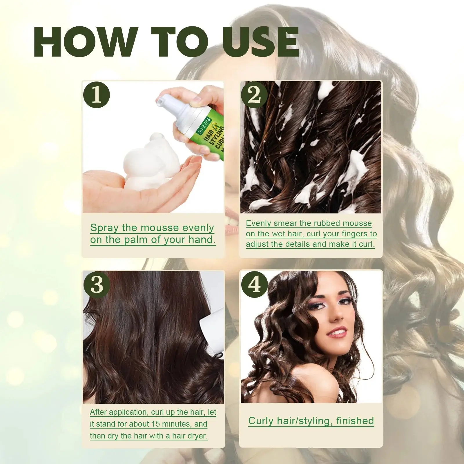 Curly Hair Styling Mousse Moisturizing Hydrating Prevent Dryness Nourishing Elastin Fluffy Shaping Cream Foam 60ml curly hair mousse