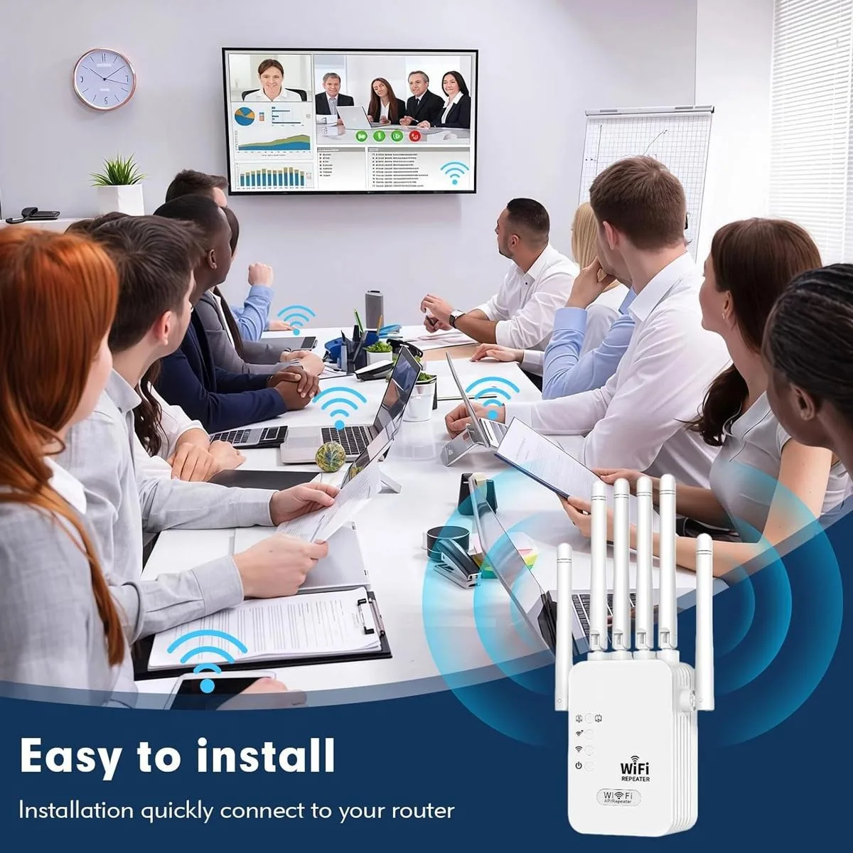 WiFi Extender 6 Antennas Strong Signal, 1200Mbps 2.4G-5G Wifi Booster,for Home Studios,Remote Workspaces,WiFi Signal Booster 6