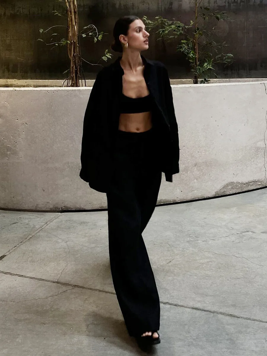 Chic Women's Cotton Linen Shirt & Wide-Leg Pants Set photo review