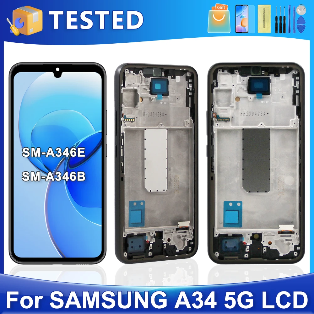 

A34 5G For Samsung For AMOLED A34 A346 A346B A346E A346M A3460 LCD Display Touch Screen Digitizer Assembly Replacement