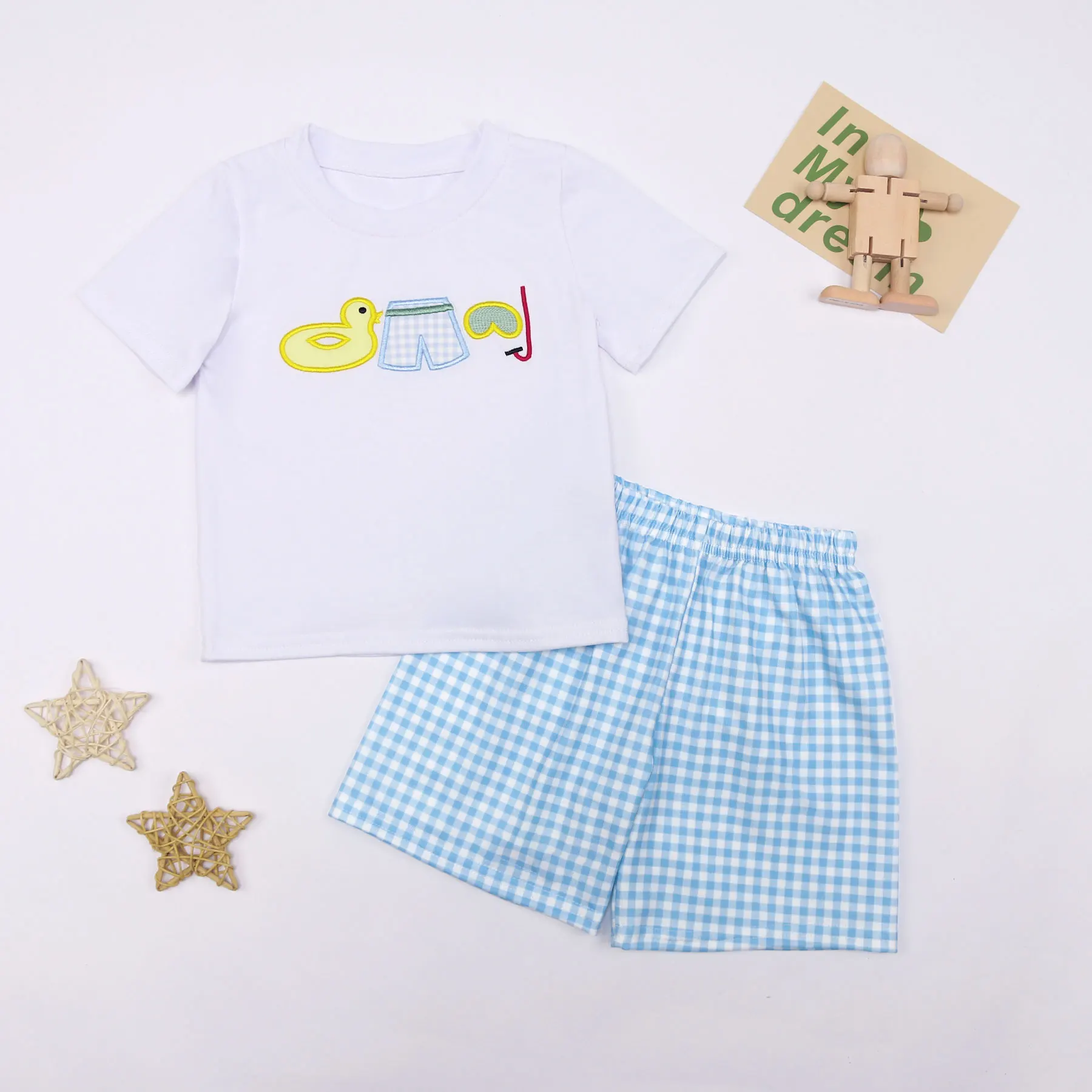 Children's Outfits Baby Boy Bluey Clothes Set Duck Embroidery Bodysuit