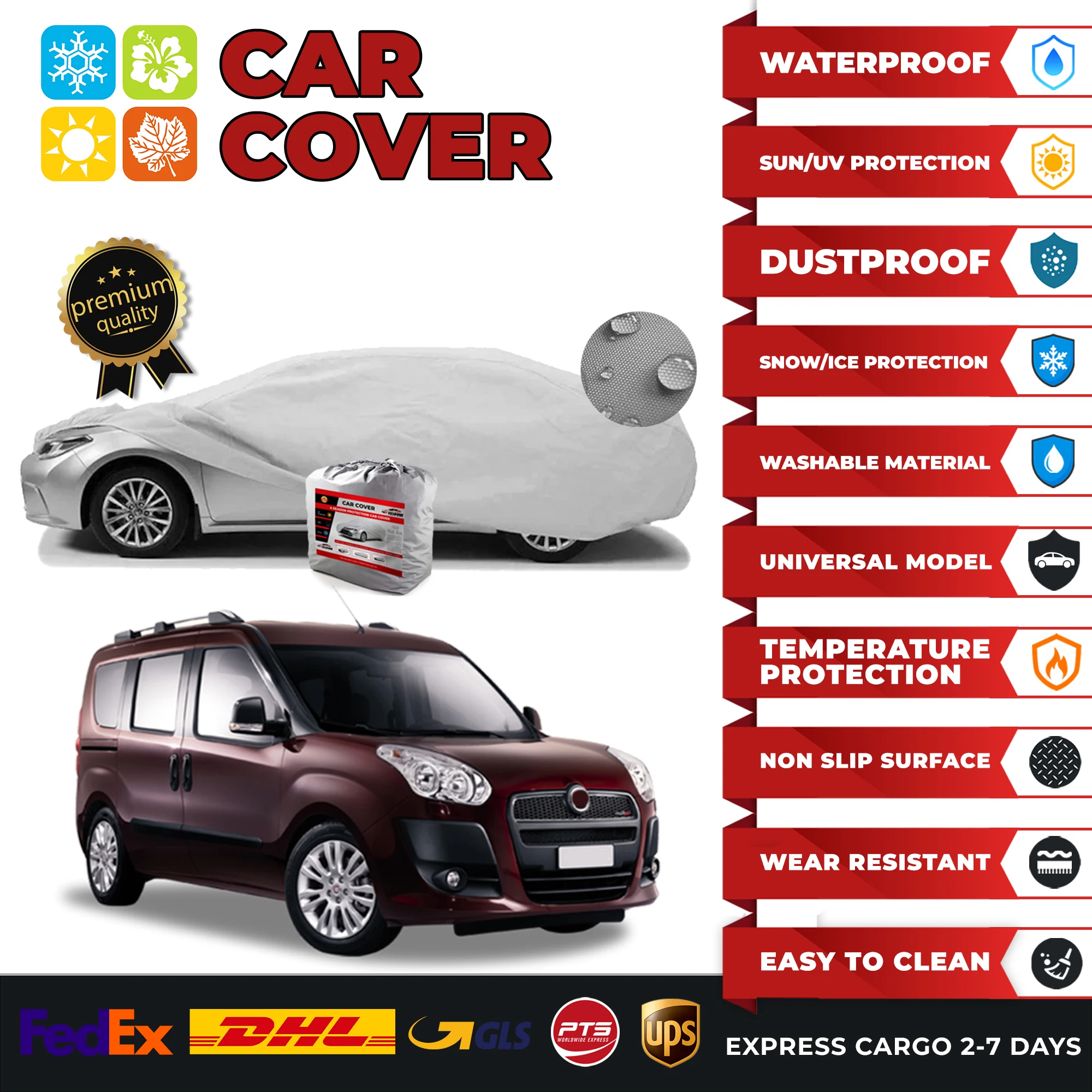 

Car Cover for Fiat Doblo 2 Universal Car Covers Indoor Outdoor Full Auto Cover Sun UV Snow Dust Resistant Protection