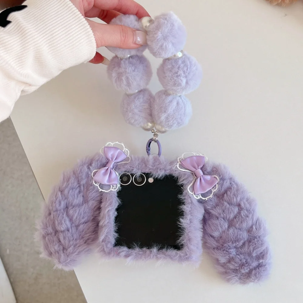 Chic Plush Plaid Bow Bunny Phone Case - Fashionable Shockproof Protection