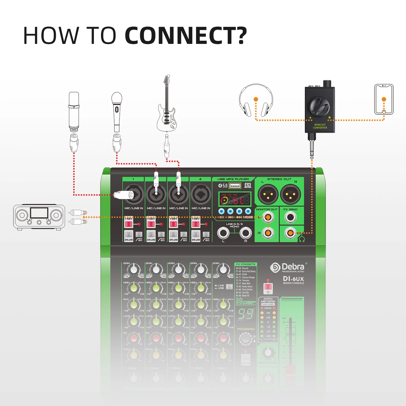 DJ Console Mixer Live Streaming Adapter Output Devices Supports Smartphones Laptops PC etc for Conversation Karaoke Recording