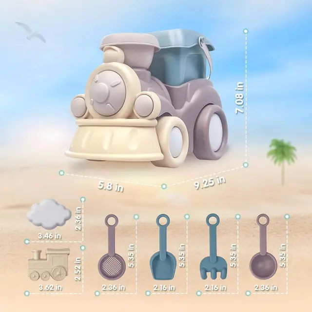 Beach Toys Set Includes Beach Truck, Bucket, Shovel, Rake, Scoop, Trowel, Sandbox Toys, Random Color 5