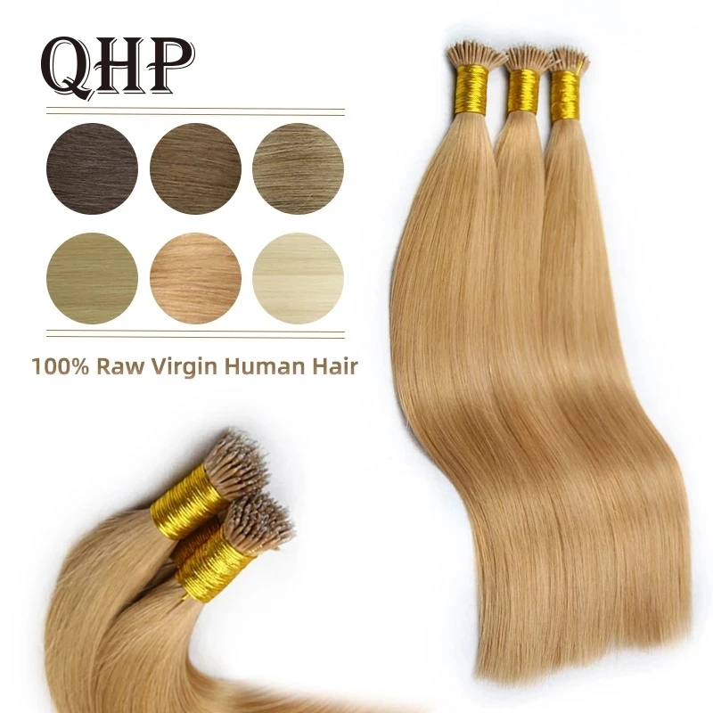 QHP Nano Ring Hair Extensions 100% Raw Virgin Human Hair Stick Pre Bonded Straight 50pc 1g/pc