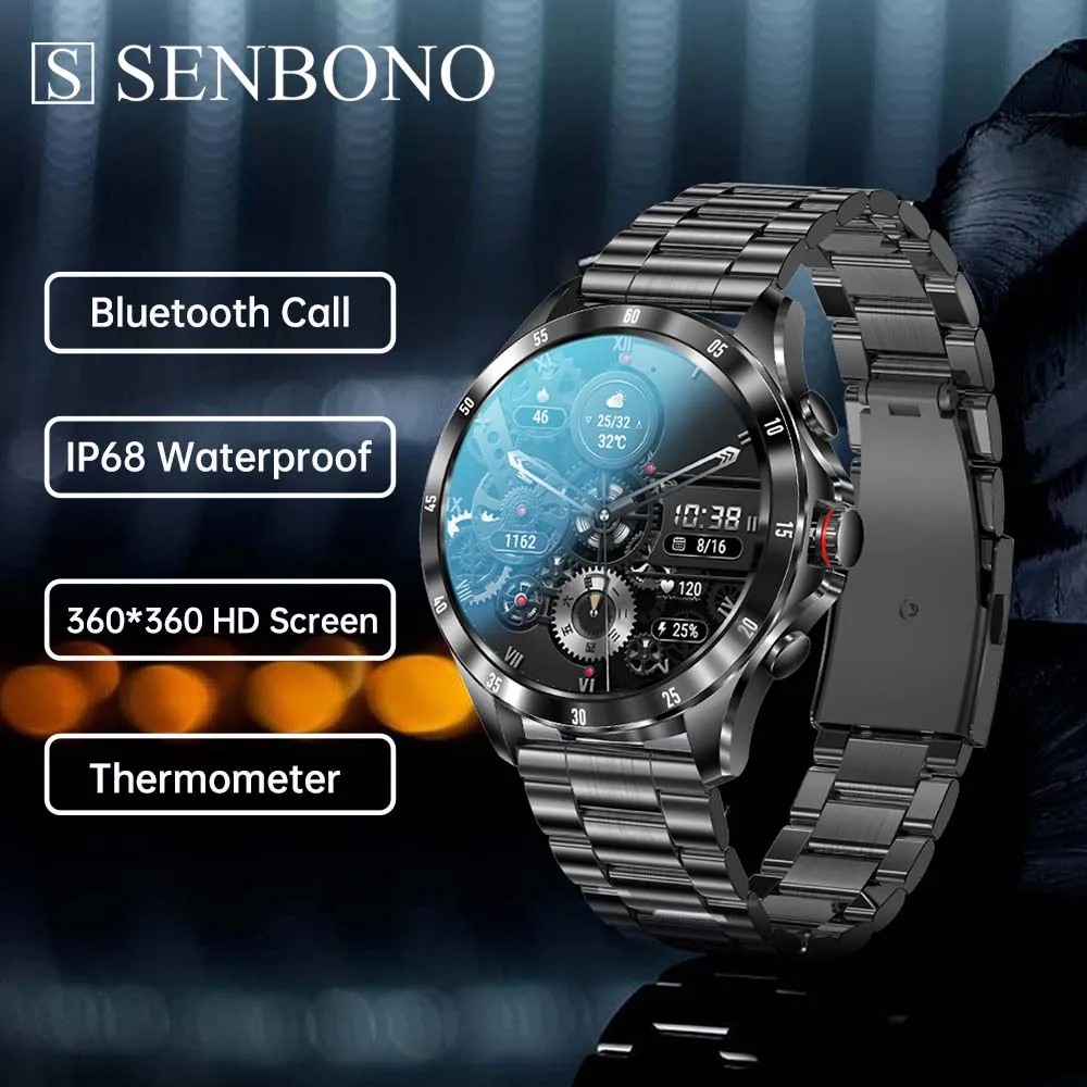 Senbono Men's Smart Watch Full Touch Screen Bluetooth Call Round Man