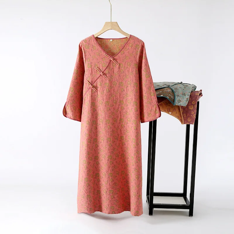 Women's Spring Summer Cotton Double Sided Jacquard Kimono Robes Women Japanese Style Nightgown Comfortable Home Bathrobe
