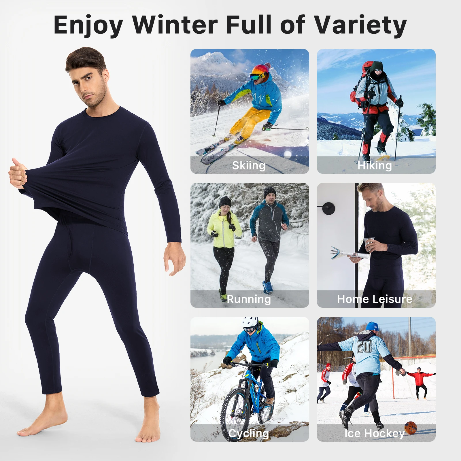 Thermal Underwear Set for Men Long Johns with Fleece Lined Long Sleeve Ultra Soft Base Layer Set Top Bottom for Cold Weather
