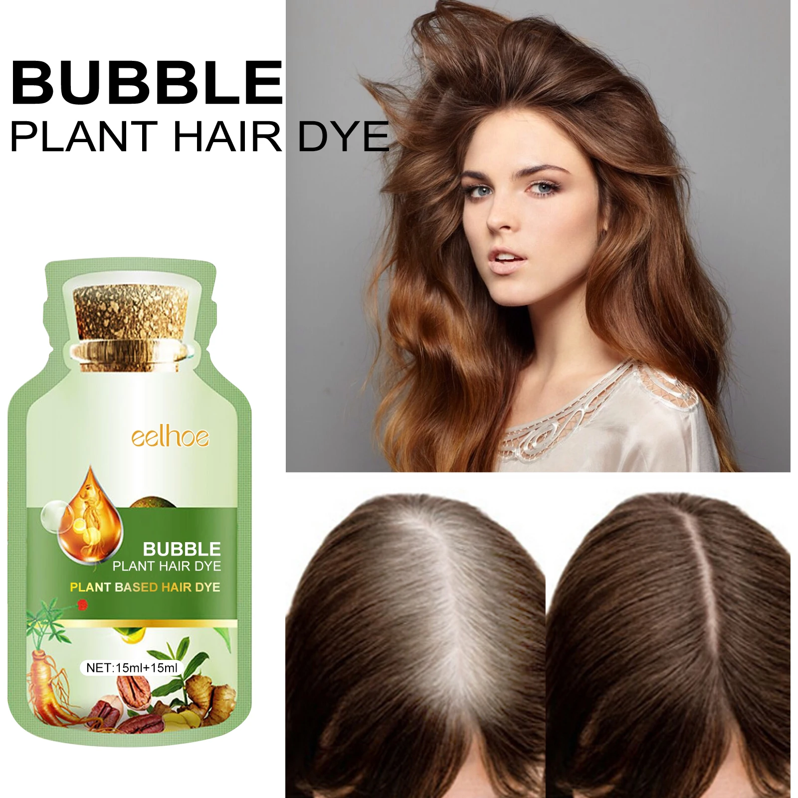 EELHOE Bubble Hair Dye Foam Fast Cover White Hair Grey Dye Shampoo Scalp Nourishing Color Shampoo Natural Plant 10PCS