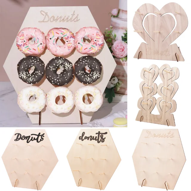 Soportes de madera para Donuts, tablero de pared, soporte para Barra de  postres, decoración de boda, fiesta de cumpleaños - AliExpress