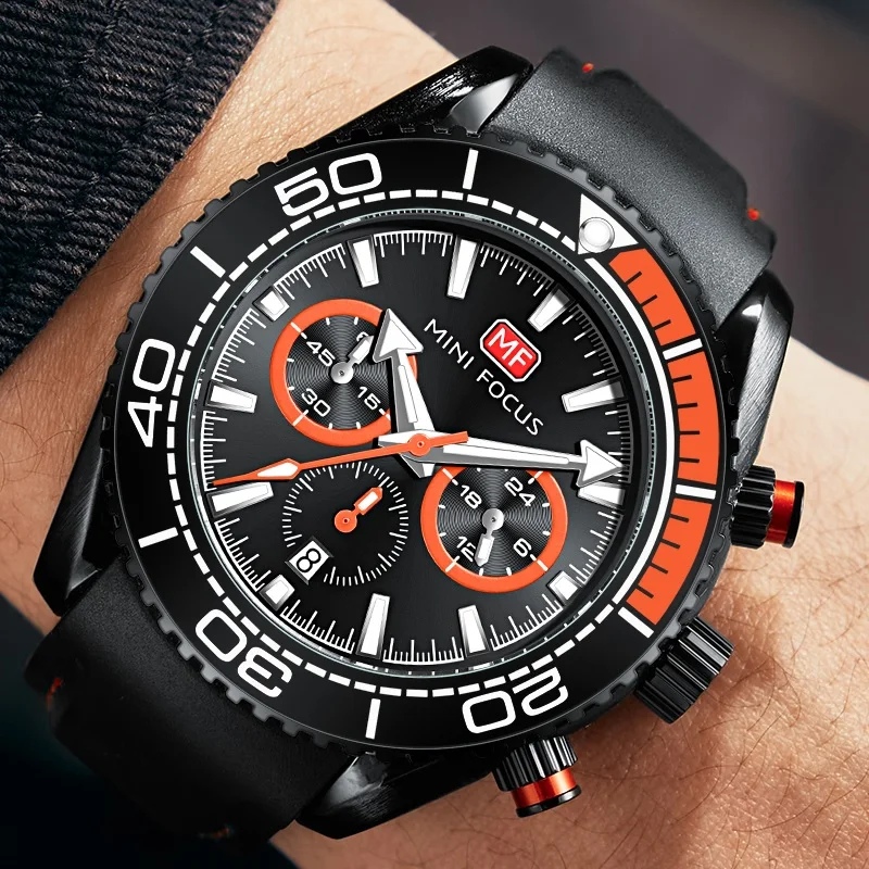 

MINIFOCUS Men Multifunction Sport WristWatch Quartz Chronograph Rotatable Bezel Silicone Lumious Relogio Masculino Reloj Hombre