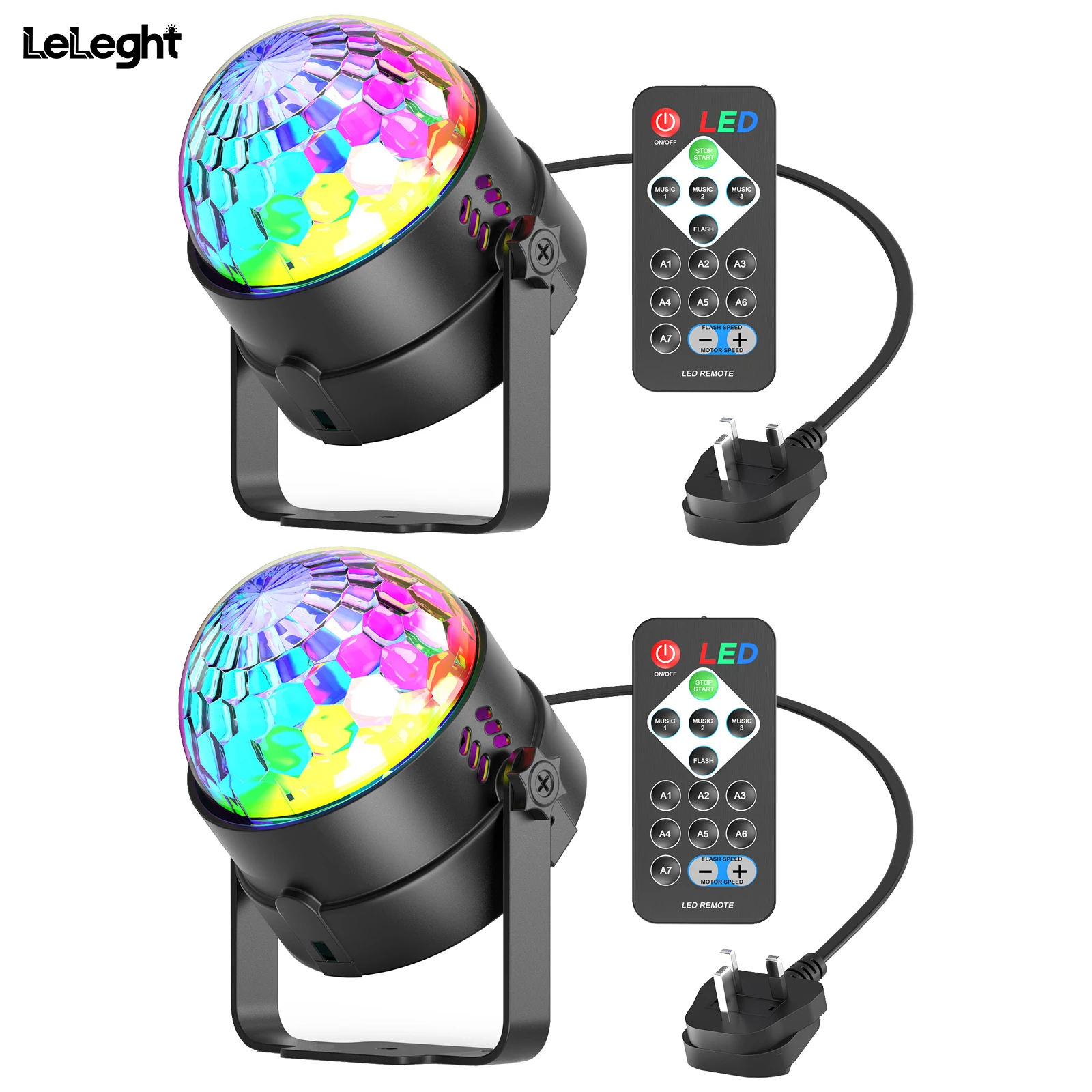 Leleght 2Pcs 3 LEDs Magic Ball Light Stage Effect Lighting with Remote Controller Auto Sound Control for DJ Show Concert Party