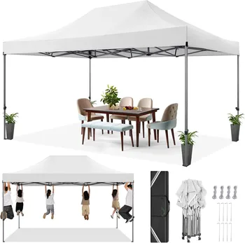 3x4.5M Heavy Duty Pop Up Canopy Tent Easy Assemble Outdoor Commercial Gazebo Without Sidewalls for Weddings, Parties All Season Wind 1