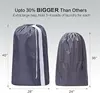 2-pack XL nylon laundry bags with straps. Holds up to 4 loads of clothes. Fits hampers or baskets. Durable grey design. 3