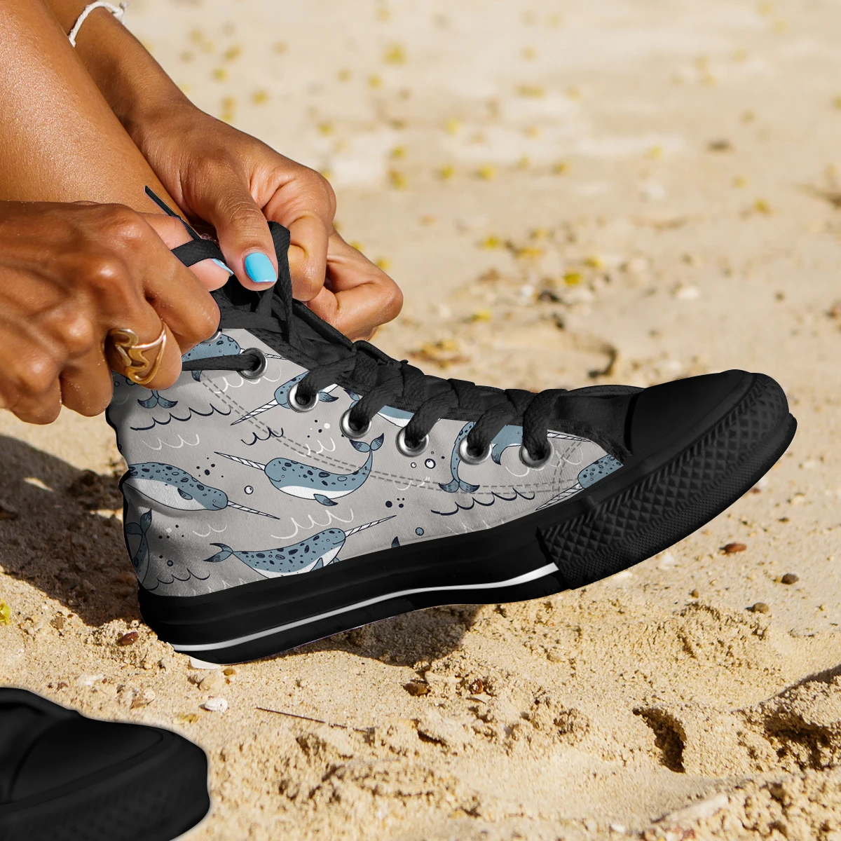 

Nopersonality Leisure Woman High Top Canvas Shoes Cute Narwhal Lightweight Fashion Sneakers Wild Student Outdoors Walking Shoes