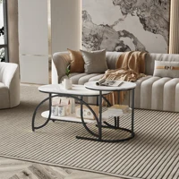 Lot de 2 Tables Basses Gigognes, Table de Salon Ronde, Table Basse Gigogne avec Rangement Ensemble de Table Basse avec Cadre Métallique Durable pour Salon, Chambre, Bureau 6