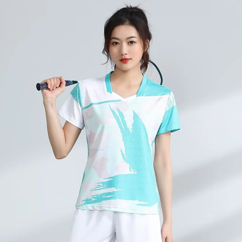 Women's Badminton Jerseys Gradient Female Short Sleeve Tennis Clothes Team Competition Training Slim Sports Fitness Tshirt