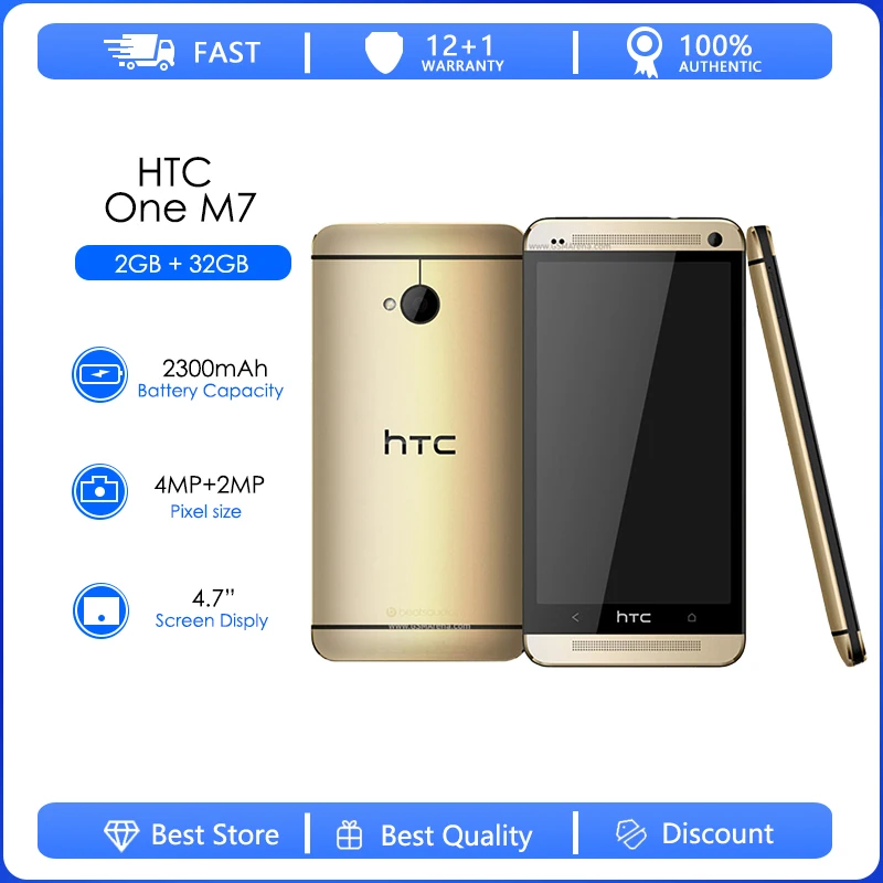 Htc one m7 refurbished original mobile phones 2gb ram 32gb rom