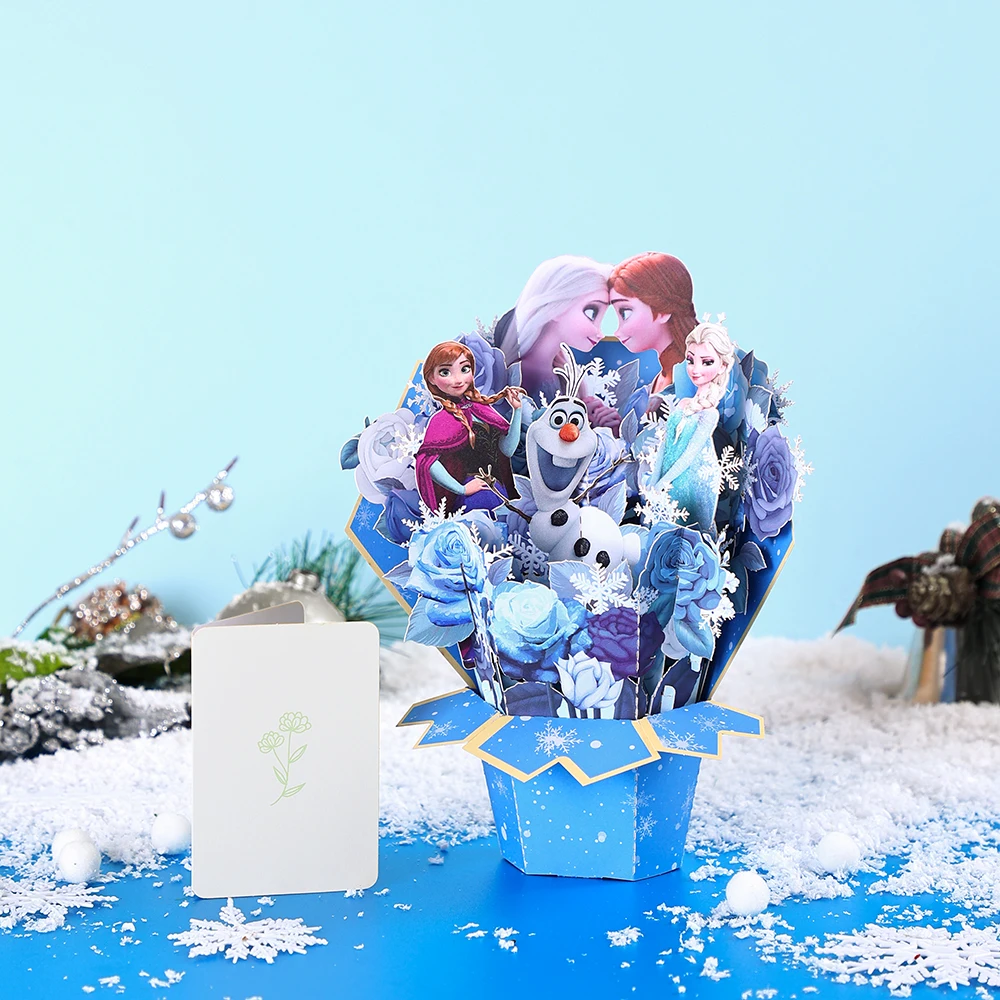 Frozen Flower Bouquet Greeting Card Elsa & Anna 3D Floral Pop Up Card Creative Gifts for Parents Friends Children Lovers