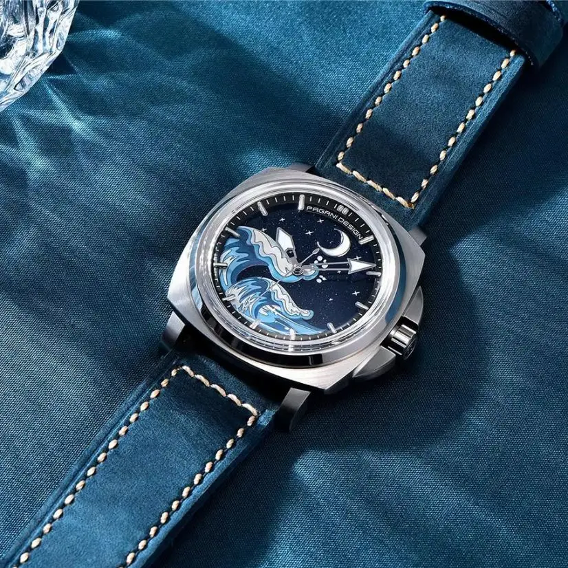 Pagani Design 2025 new 43MM men's automatic mechanical watch Nh35 sapphire luminous C3 leather waterproof 10Bar reloj hombre