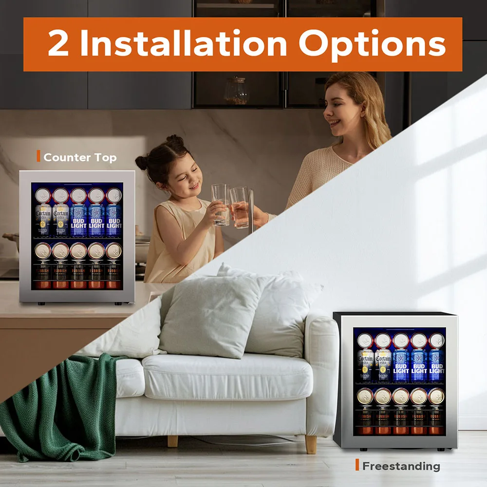 Ca'Lefort Stylish Small Beverage Refrigerator - 65 Can Capacity Cooler Mini Fridge for Ideal Home Bar Use and Efficient Storage 6