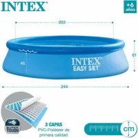 Piscine gonflable amovible Easy Set 3,66 m X 76 cm O 2,44 m X 61 cm ou 3,05 m X 61 cm 10"" X 24" pouces et couverture en option - Assemblage instantané 1942 ou 3077 litres Triple Capa 6