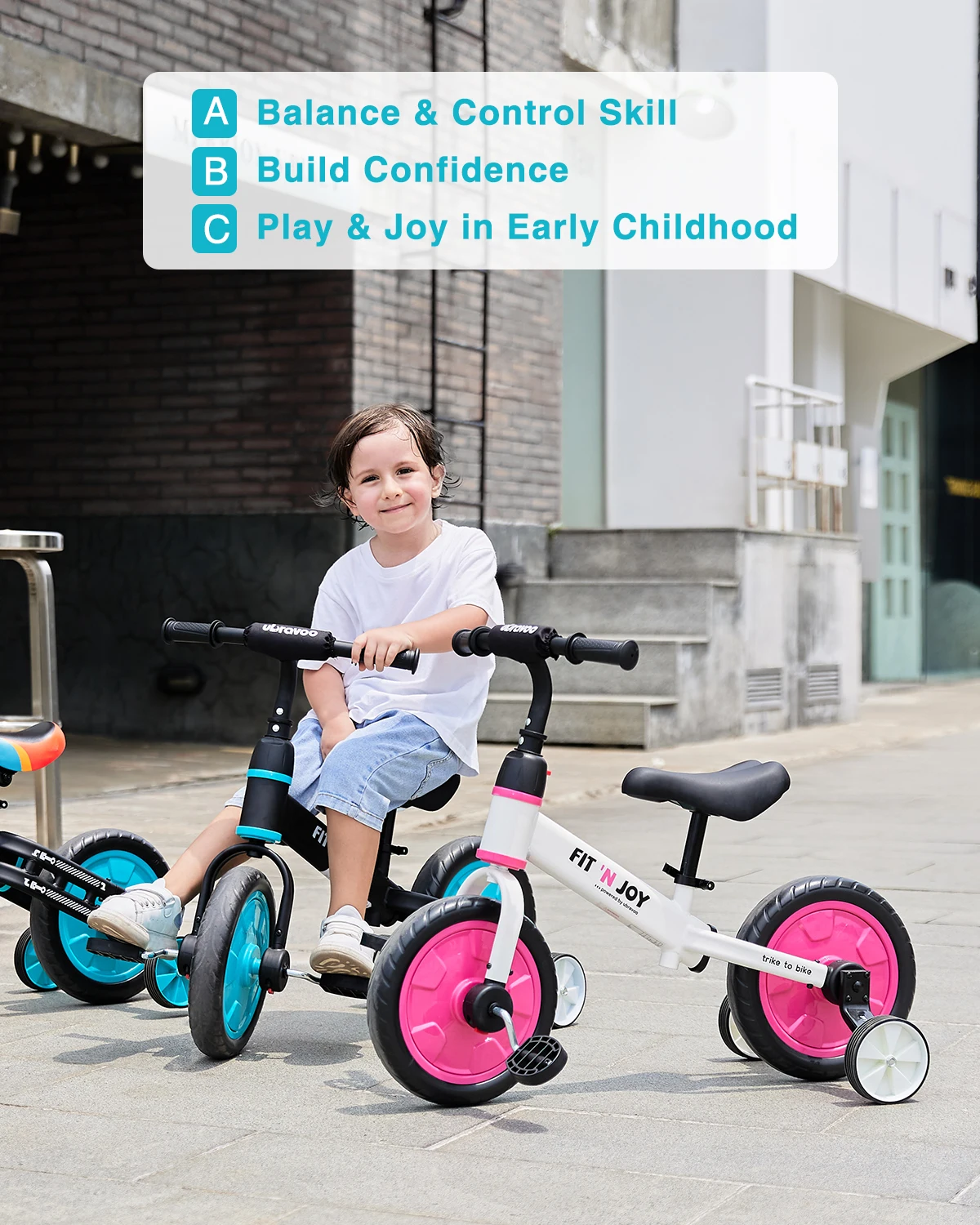 UBRAVOO Fit 'n Joy Beginner Toddler Training Bicycle for Boys Girls 2-4, 4-in-1 Kids Balance Bike with Pedals & Training Wheels 6