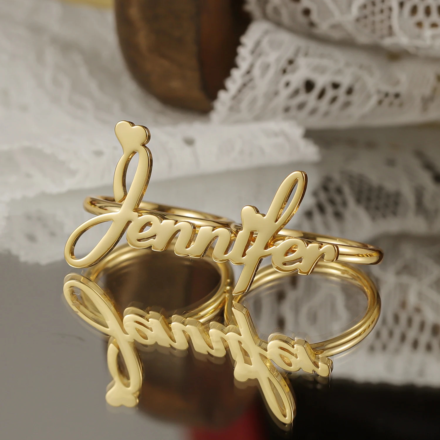 

Welded Custom Name Double Circle Ring Personalized Stainless Steel Jewelry 18K Gold Plated Ring Best Anniversary Gift For Girl