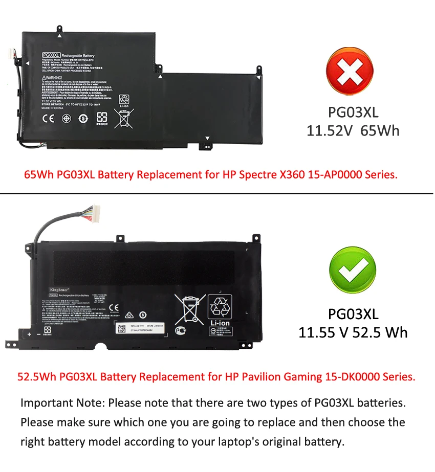 Kingsener Pg03xl Bateria do Portátil para hp Pavilion Gaming 15-dk Dk0003nq 15-dk0020tx 15-ec 15-ec0000 Presságio 5x Fpc52 Série 52.5wh - Imagem 4