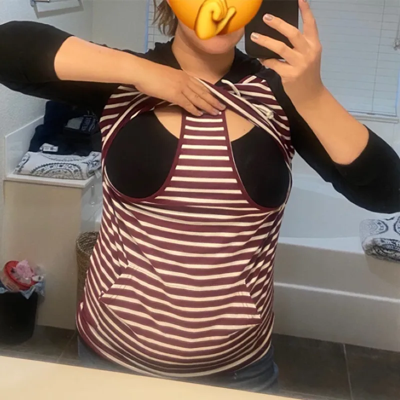 Maternity Nursing Tops Sweatshirt Long Sleeve Striped Breastfeeding T-shirts Clothes for Pregnancy Women