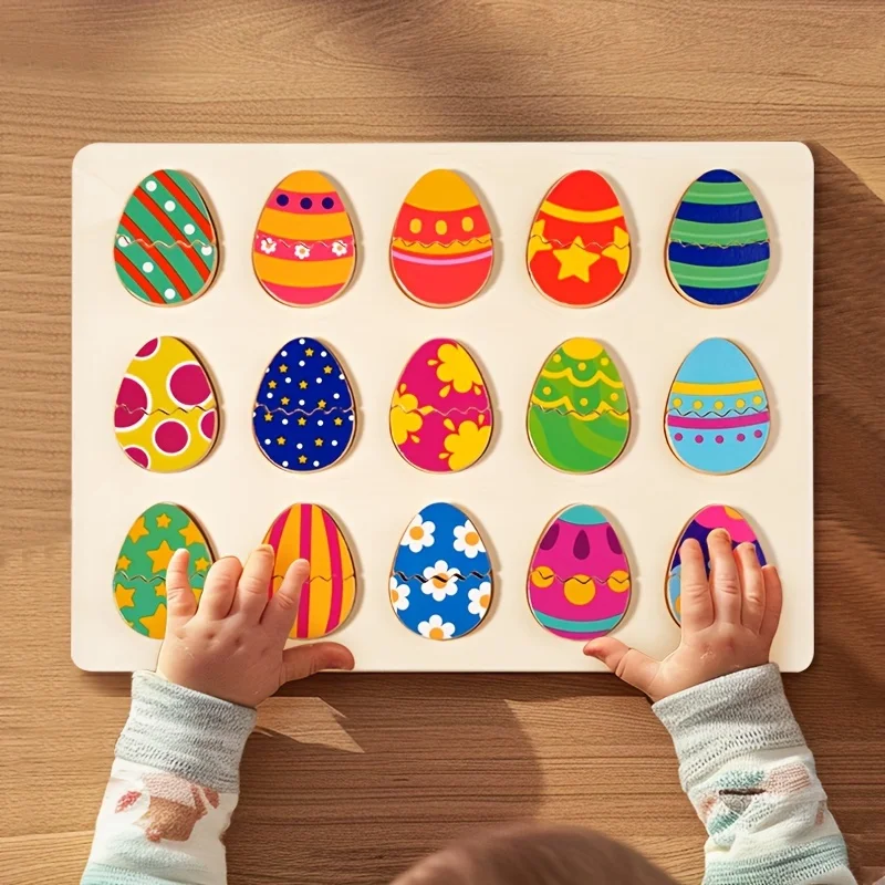 Easter Egg Matching Puzzle Toy for Kids Montessori Wooden Colorful Eggs Shape Matching Game for Fine Motor Skills Development 3