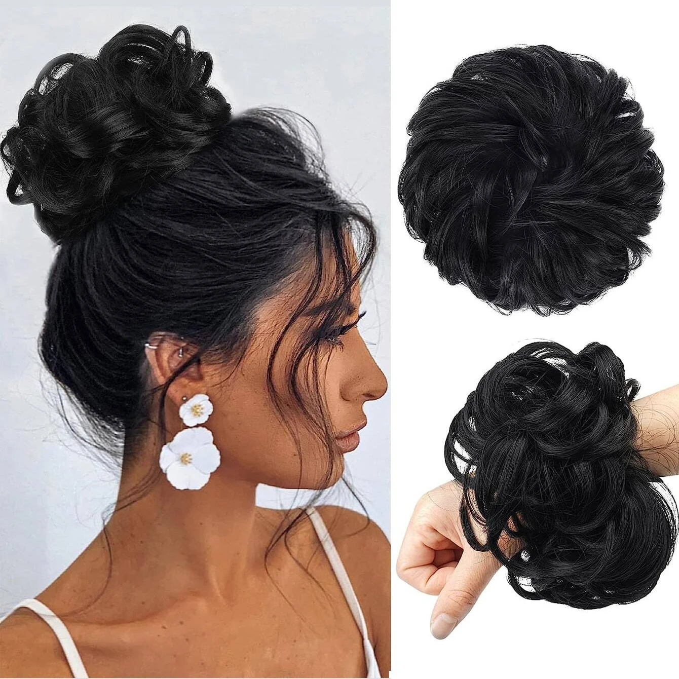 Human Hair Messy Hair Bun Chignon Extensions Scrunchy Updo HairPiece Soft And Comfortable To Wear Bun Scrunchies Curly Wavy