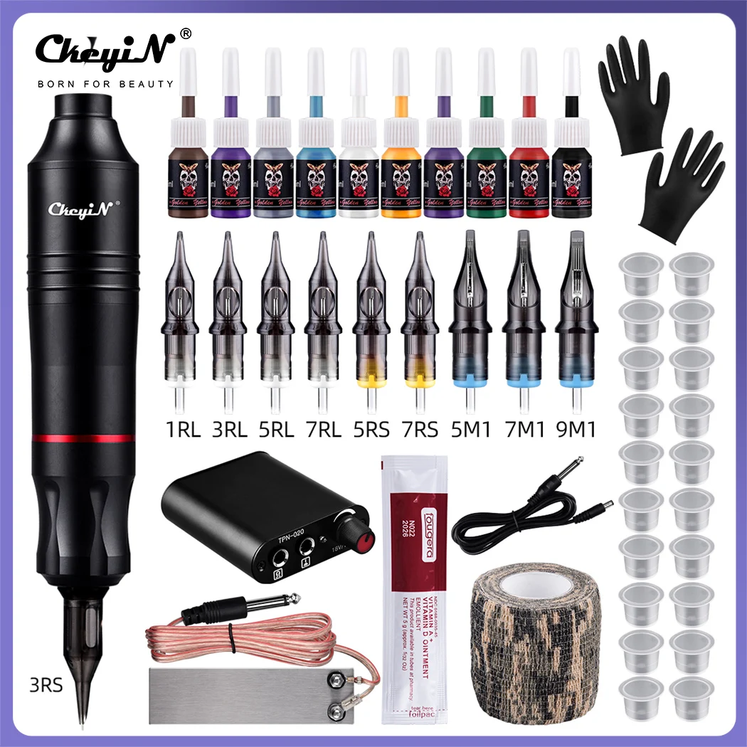 Ckeyin Professional Tattoo Machine Kit Complete Rotary Pen Set For