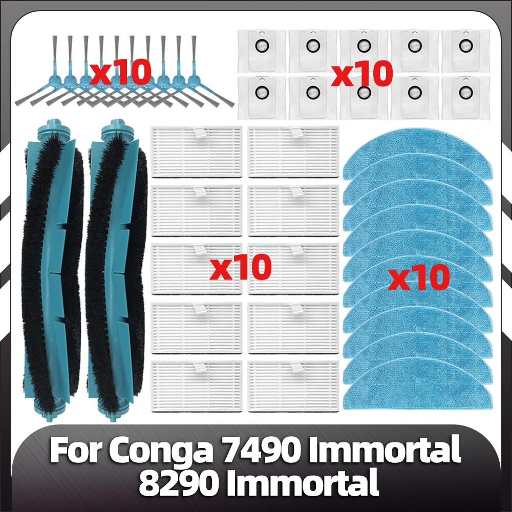 Main Side Brush Replacement Filtro Hepa Mop Pads Peças de Reposição Compatível para Conga 7490 Immortal Series 8290
