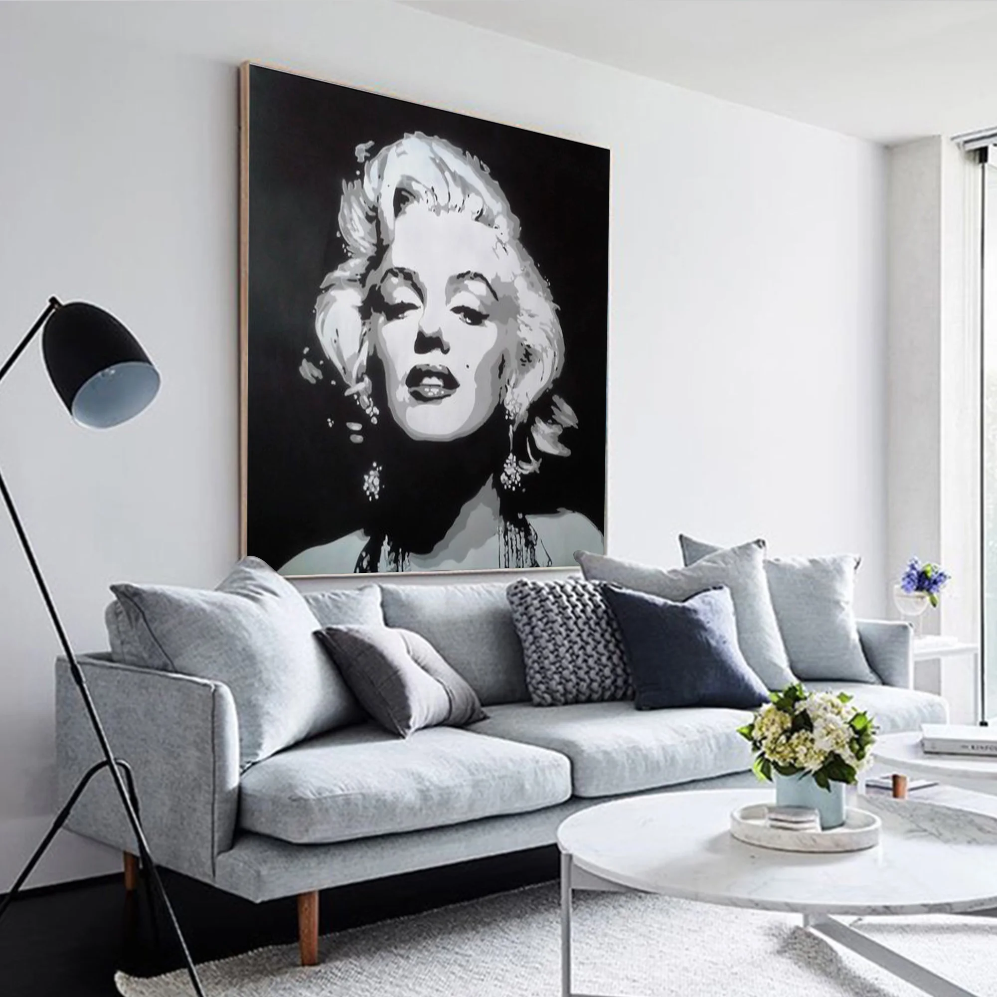 MarilynMonroeFacePaintingBlackAndWhiterPaintingOnCanvas